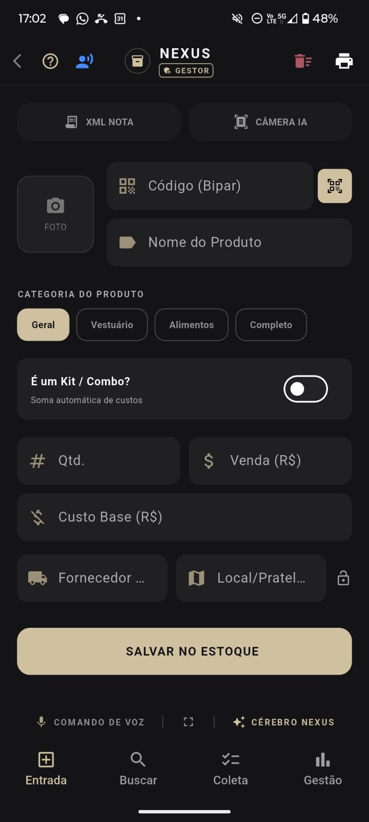 Formulário de cadastro adaptado à categoria