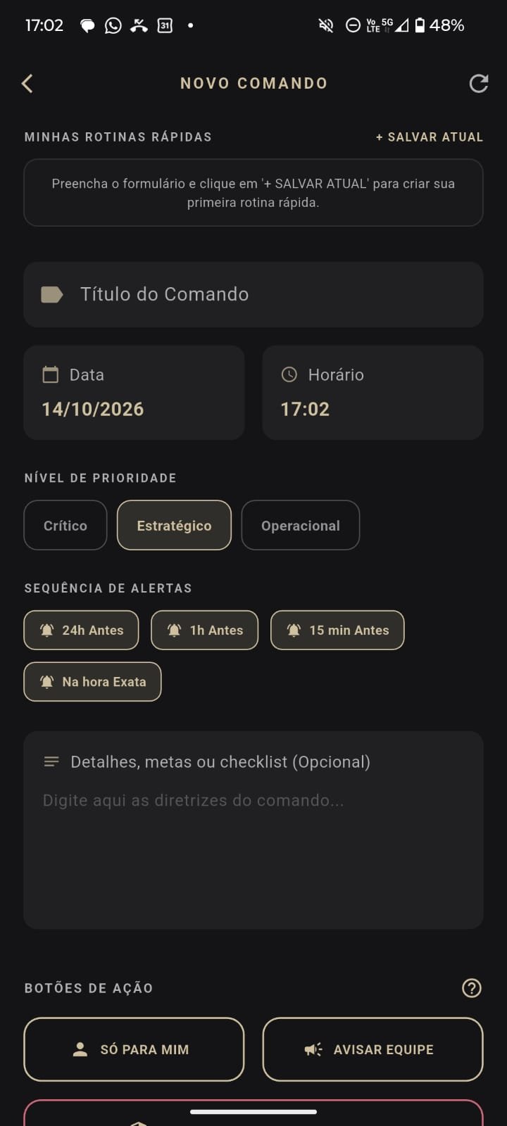 Novo comando com alertas para a equipe
