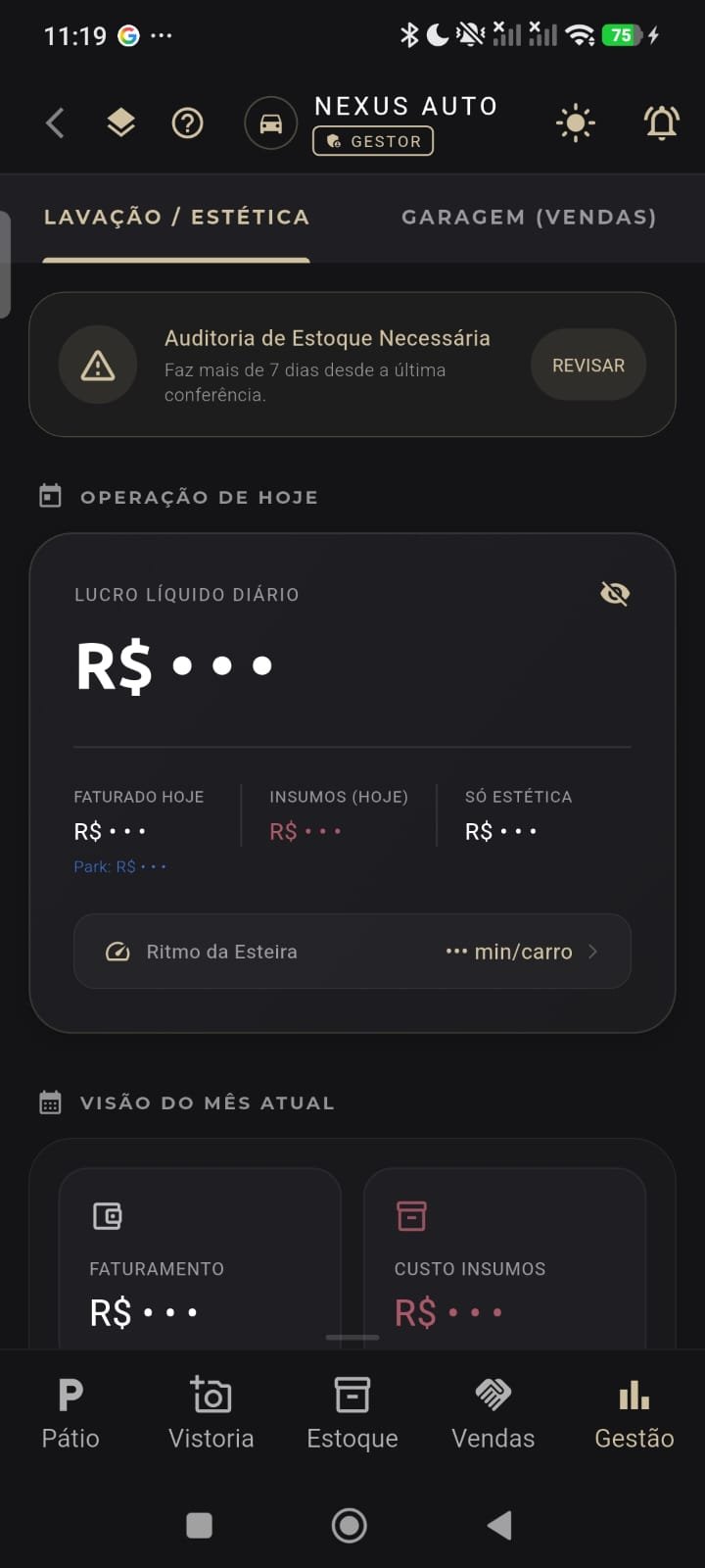 Operação de hoje com lucro líquido diário